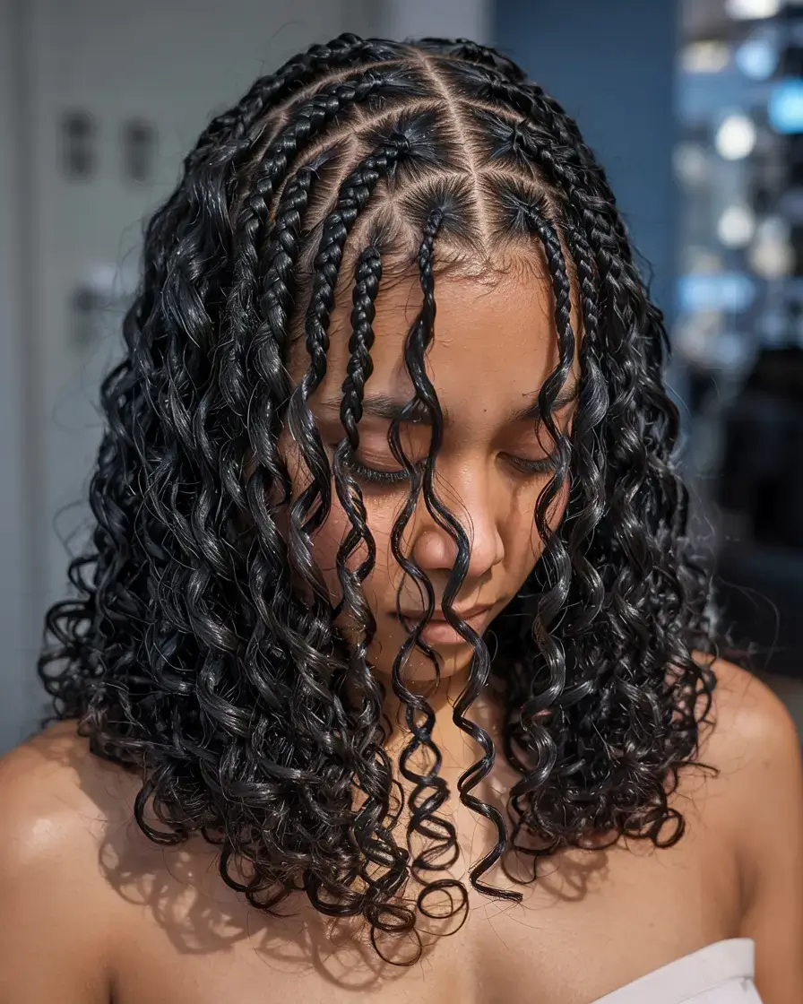 Textured box braids with curls