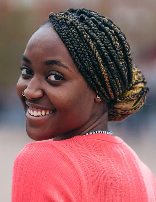 Low bun with highlighted box braids