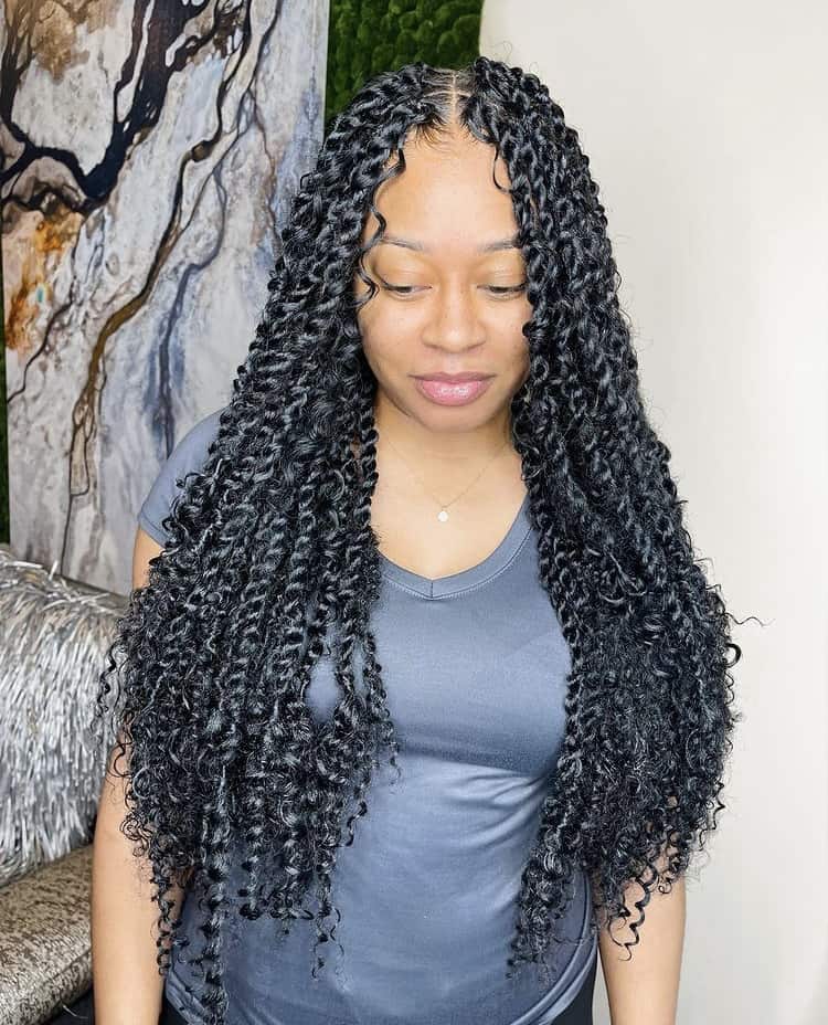 Voluminous curly box braids