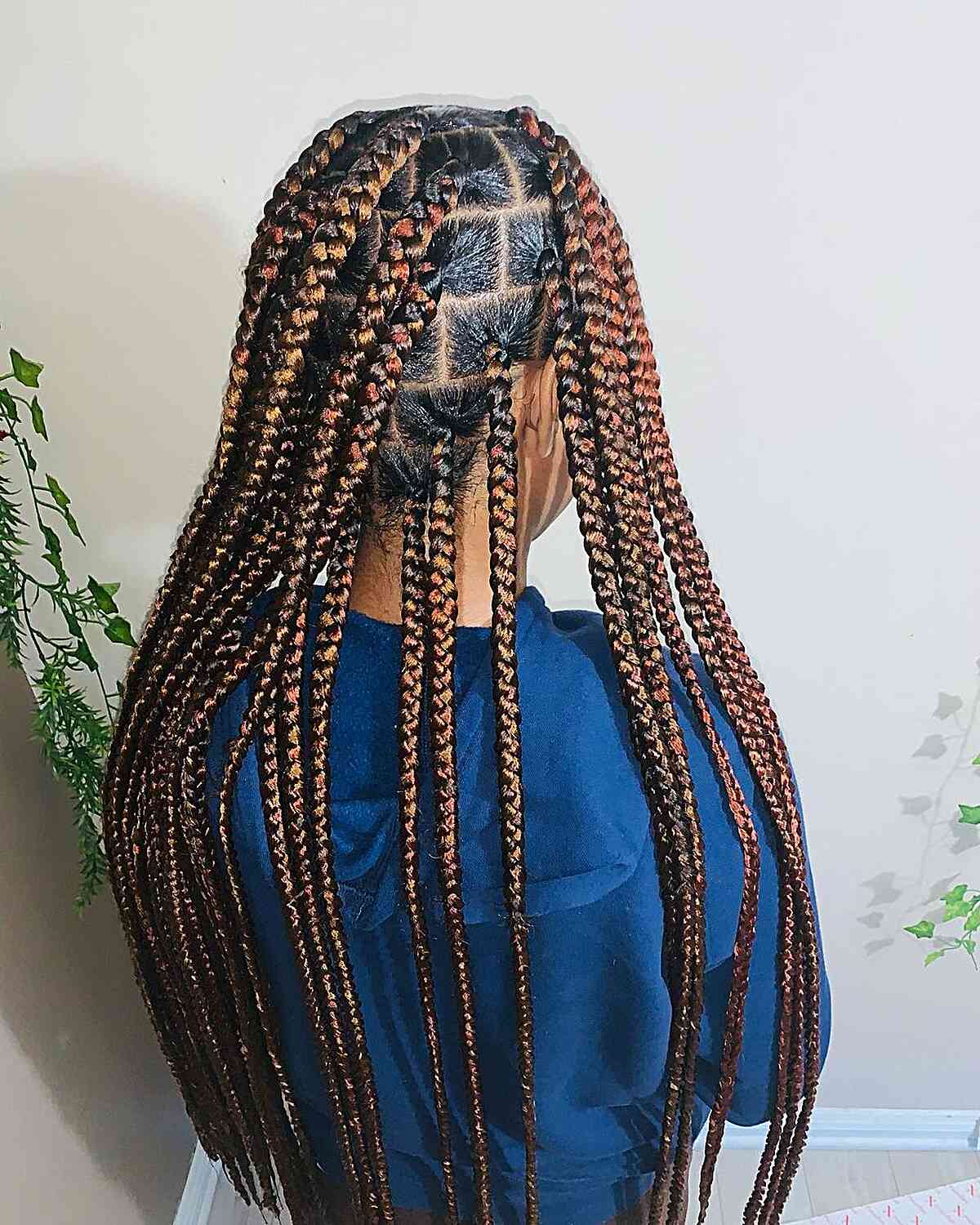Red and black ombre box braids