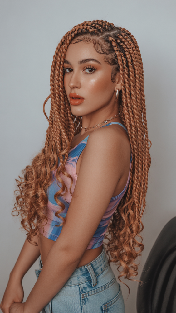 Long box braids with caramel highlights