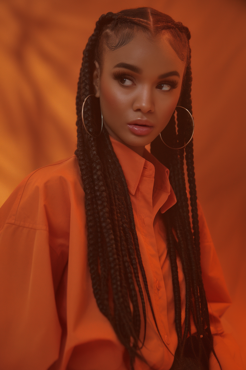 Sleek box braids with center part