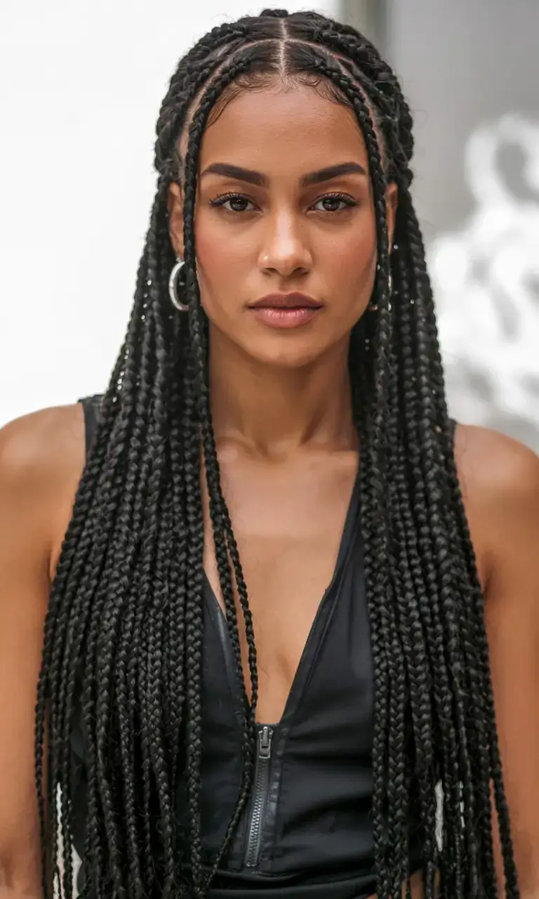 Half-up box braids with volume