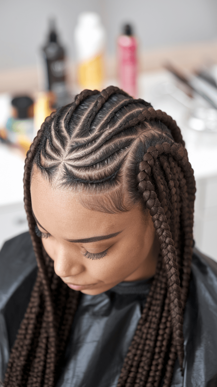 Intricate cornrow patterns, tight braiding