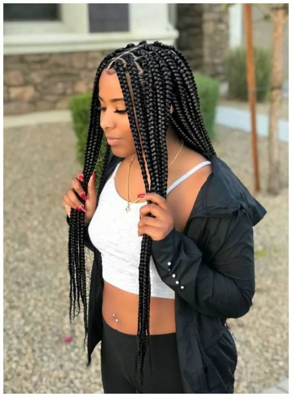Classic box braids, long and sleek