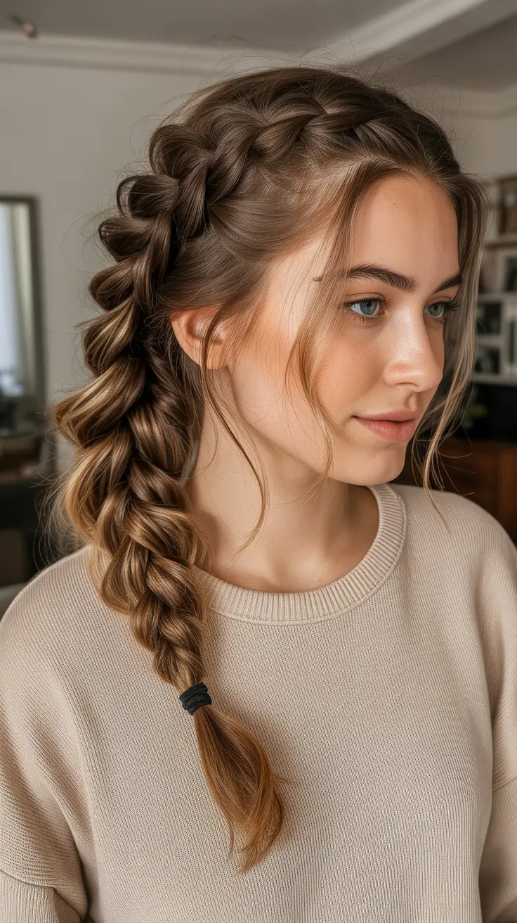 Chic fishtail braid with loose tendrils