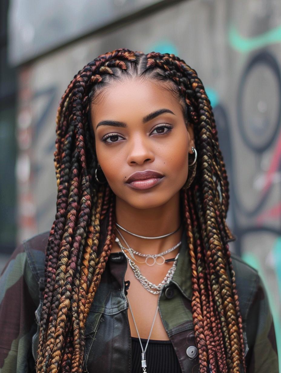 Multi-toned box braids, vibrant colors