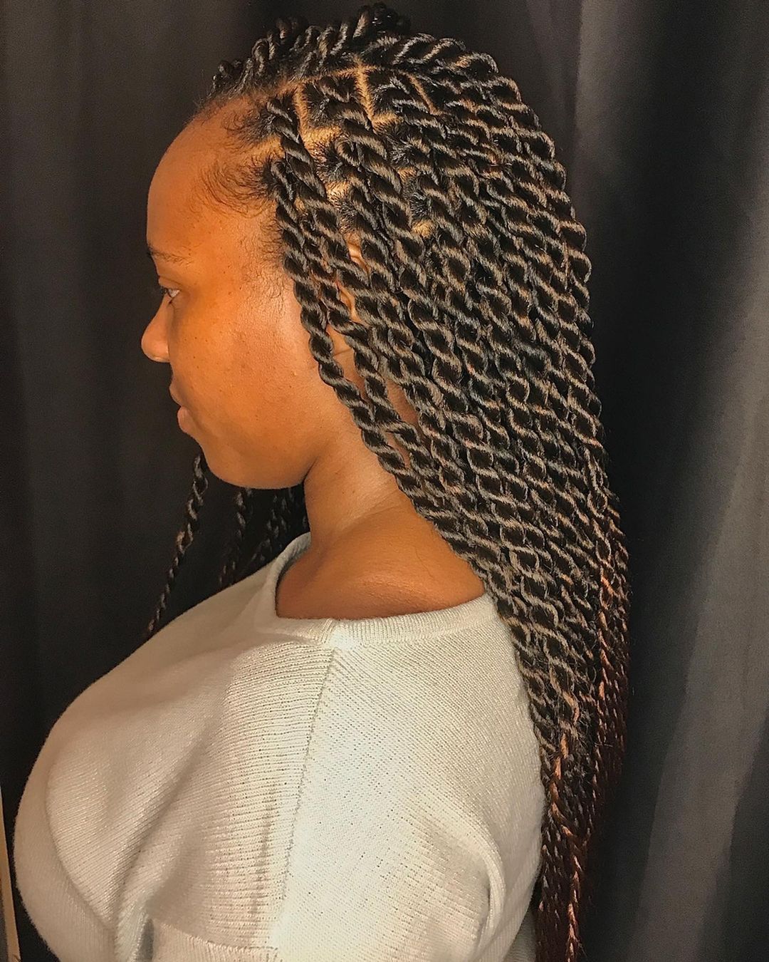 Chunky twist braids, bold and textured
