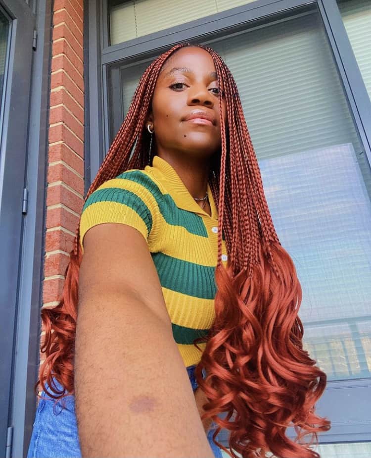 Red ombre micro braids, vibrant and defined