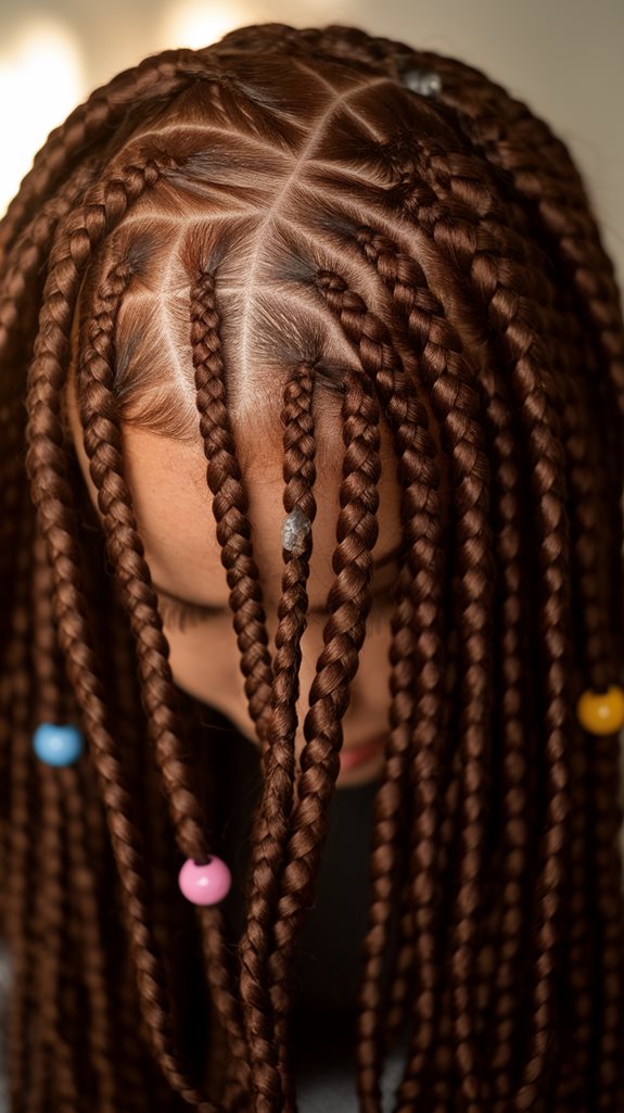 Colorful beaded box braids, playful and artistic