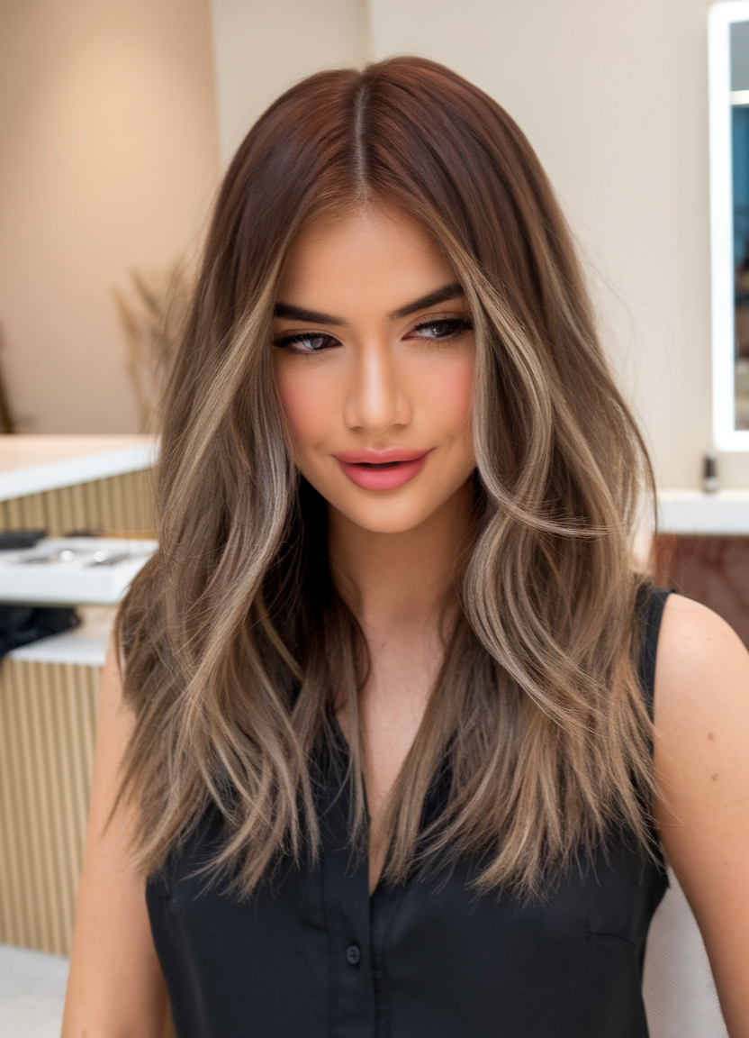 Mid-length ash blonde with root shadow for depth