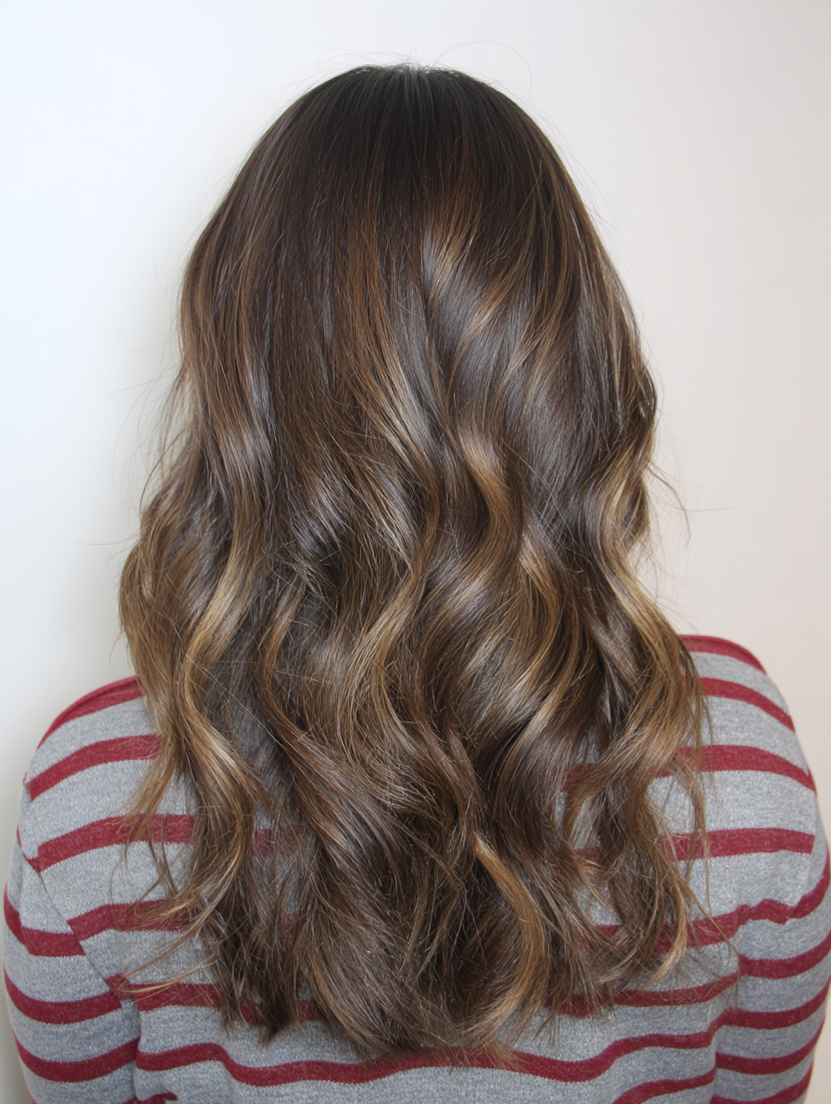 Classic brunette waves with caramel highlights