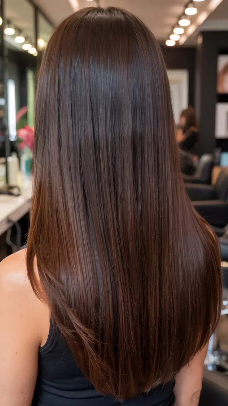 Sleek brunette with glossy finish