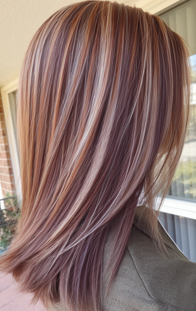 Layered brunette with blonde highlights