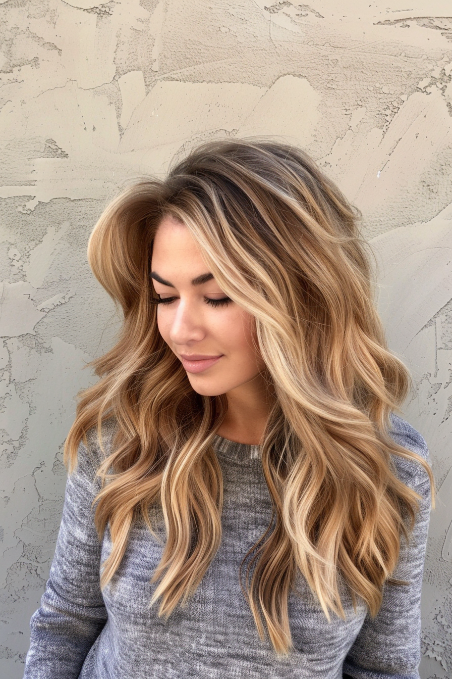 Voluminous blonde with dark roots