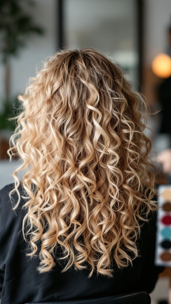 Defined curls with blonde highlights