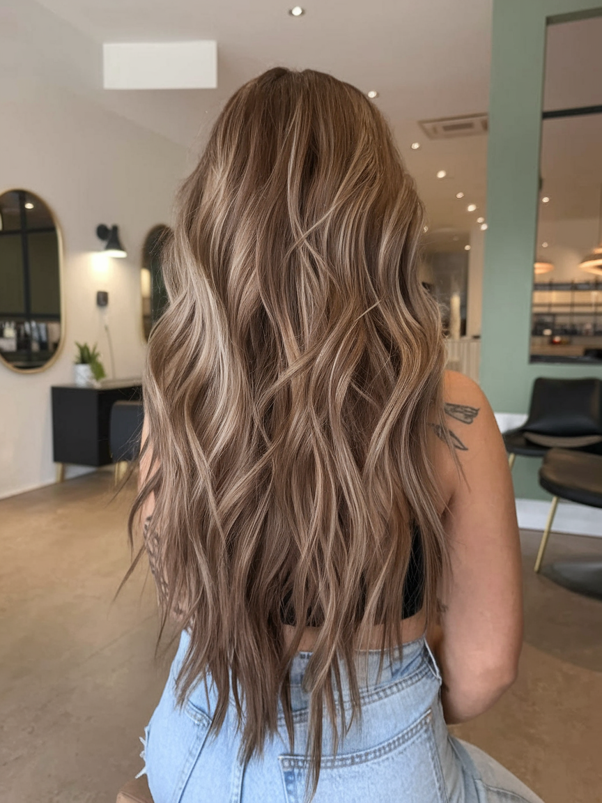 Long waves with ash blonde highlights