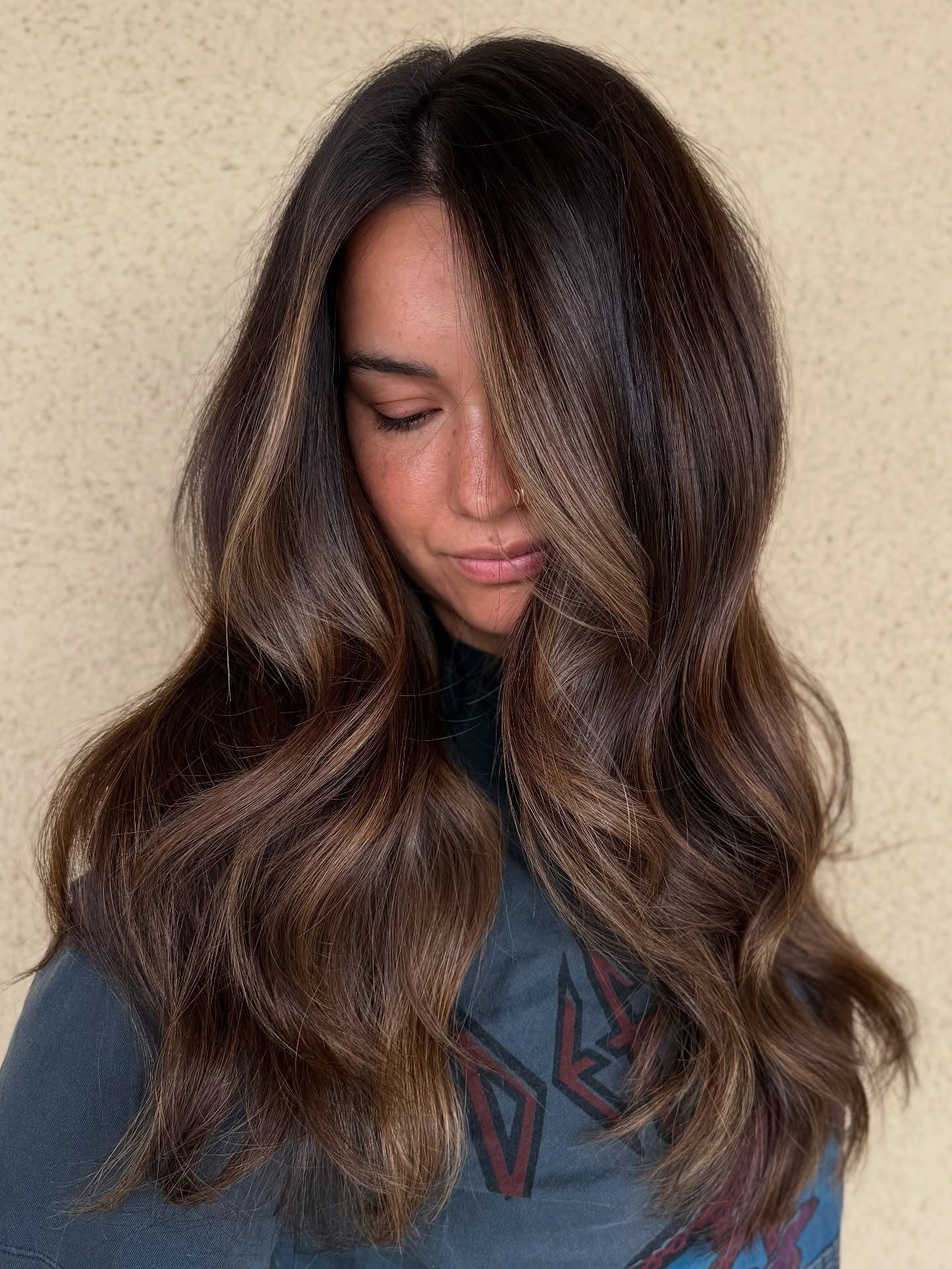 Rich chocolate brown hair with highlights