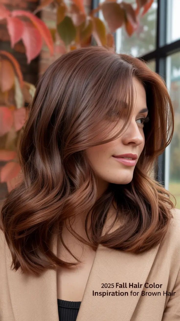 Copper-infused layers on medium brown hair