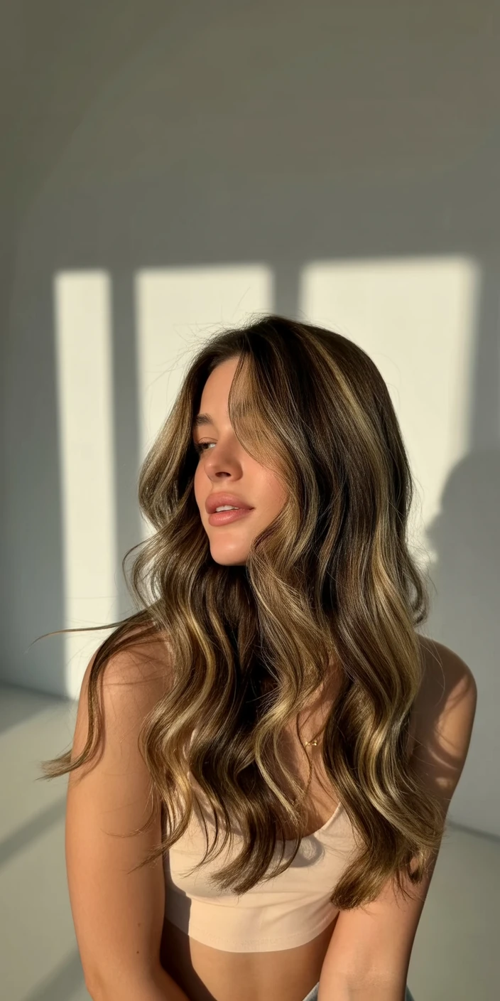 Sun-kissed balayage on brown hair