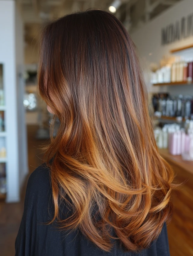 Fiery ombre tones on medium brown hair