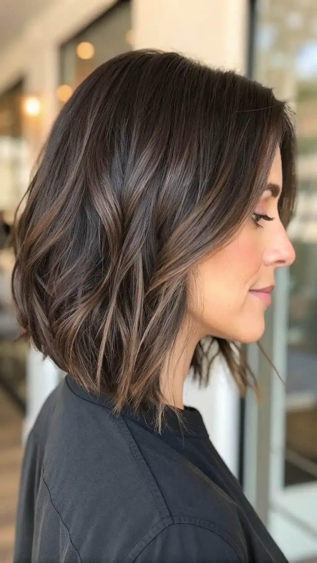Chic wavy bob with brown highlights