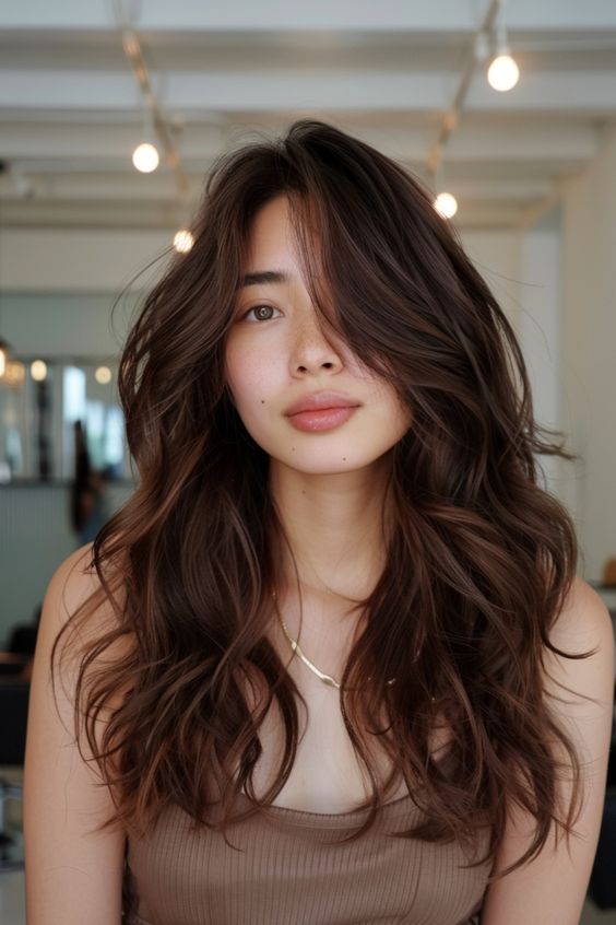 Voluminous tousled waves with brown highlights