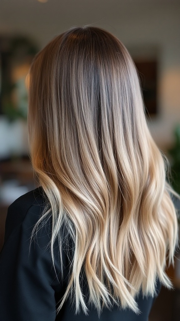 Soft blonde balayage on long hair