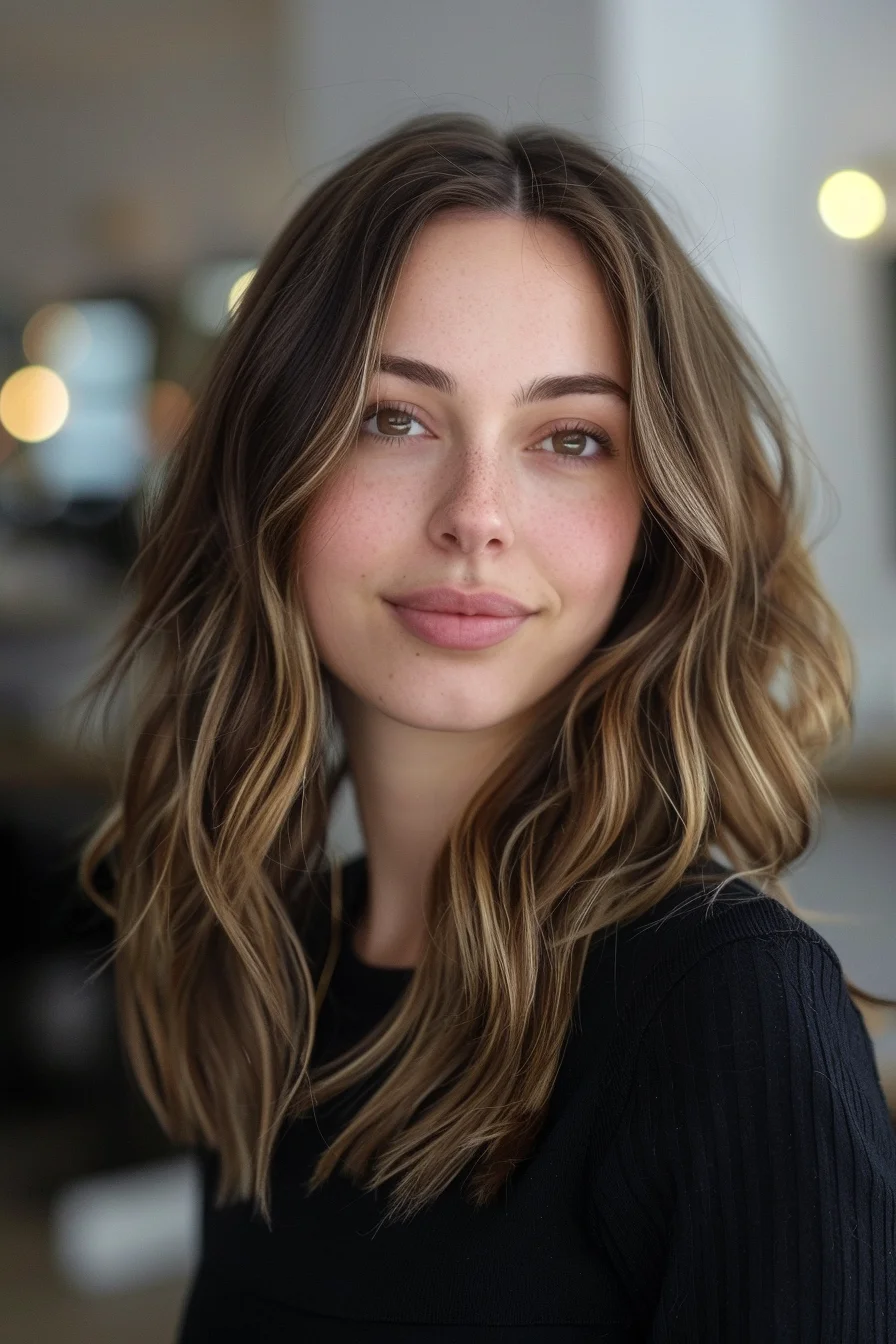 Natural brunette with subtle balayage highlights