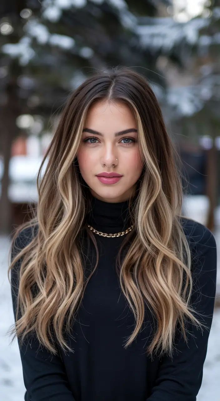 Face-framing balayage with long waves