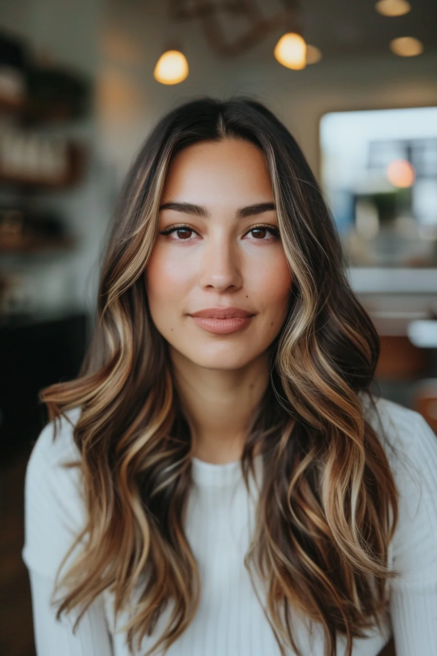 Sunlit brunette layers with balayage