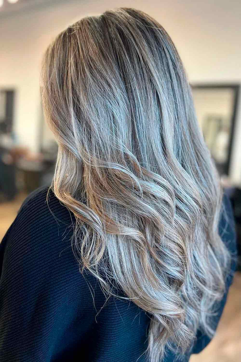 Platinum blonde waves with balayage highlights
