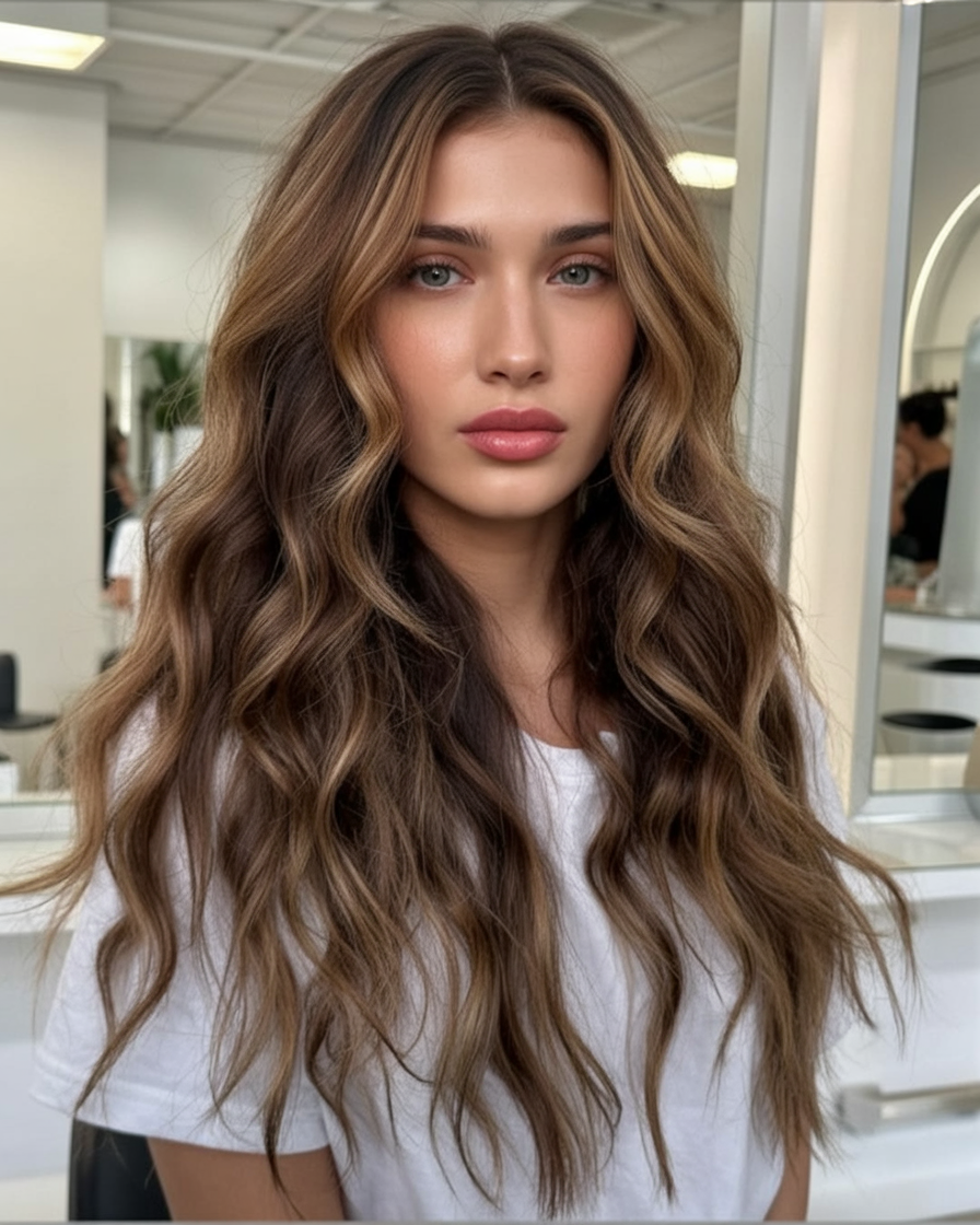 Voluminous honey waves with balayage