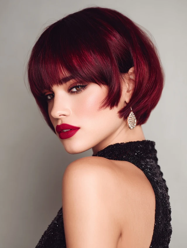 Glossy cherry red bob with sleek finish