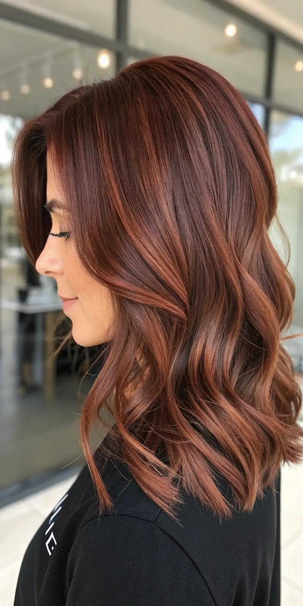 Soft, wavy chocolate cherry lob with layers