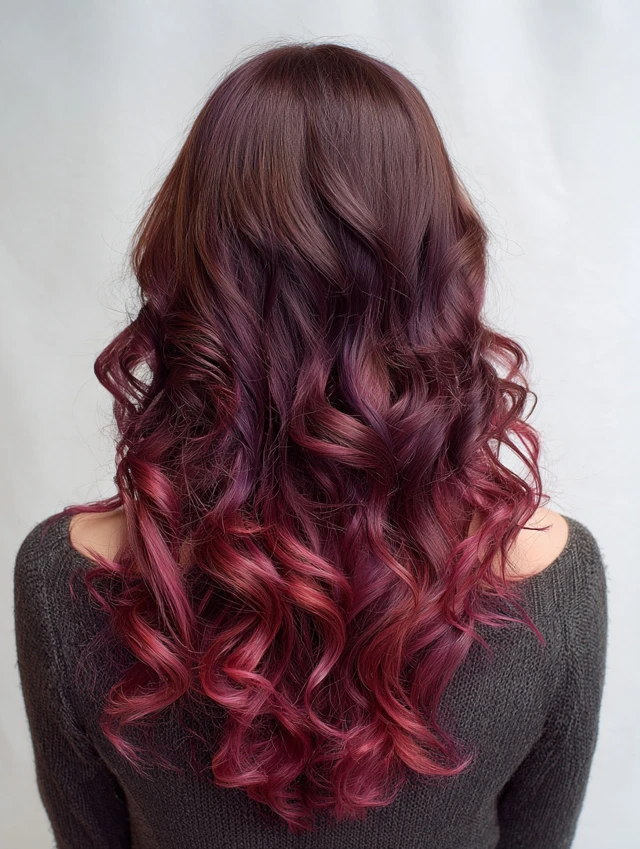 Gradient cherry curls with color transition