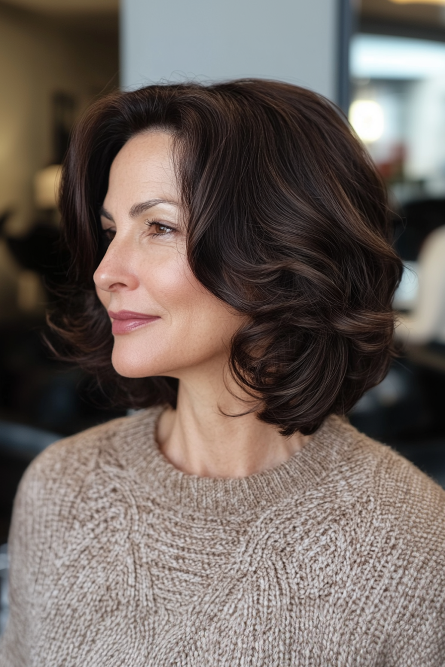 Choppy bob with soft curls and volume