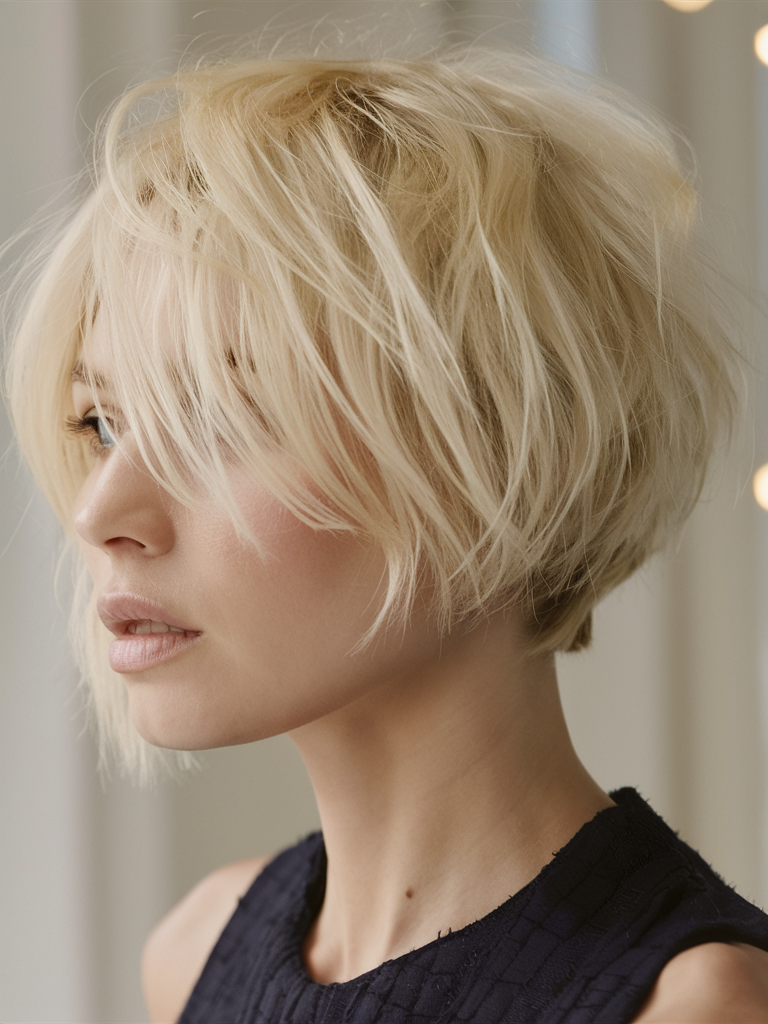 Blonde textured choppy bob with volume