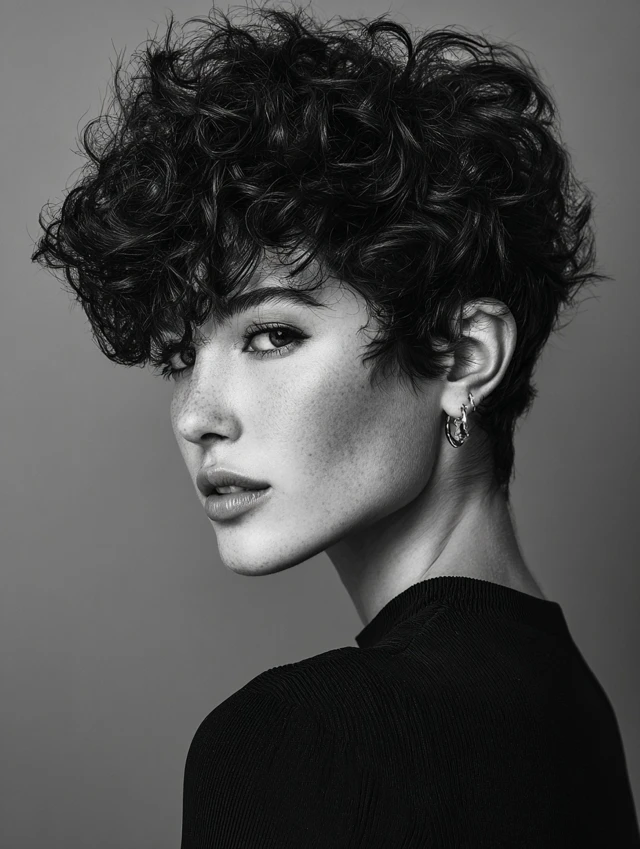 Curly choppy pixie bob with volume