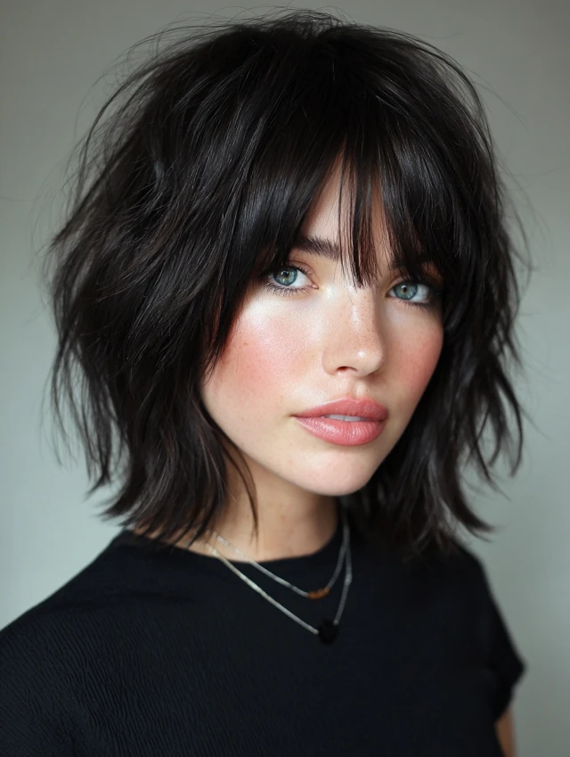 Layered choppy bob with curtain bangs