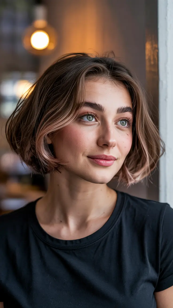 Softly curved choppy bob with gentle waves