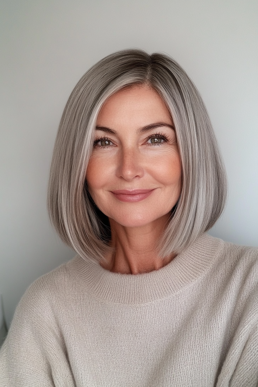Sleek silver bob with smooth finish