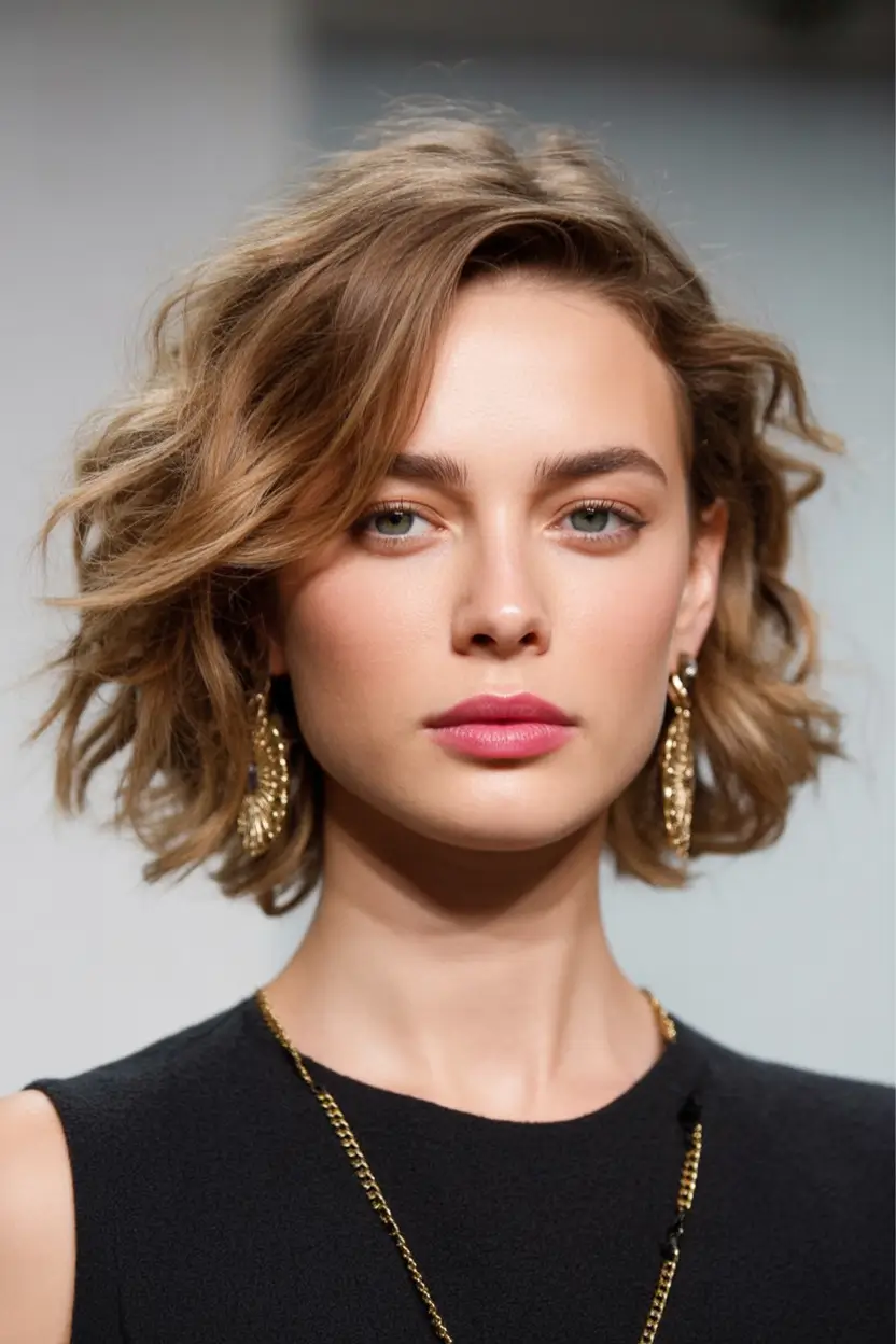 Curly choppy bob with defined waves