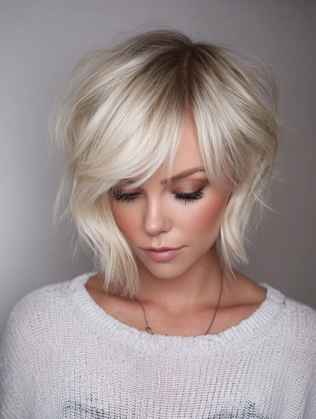 Soft platinum wavy bob with texture