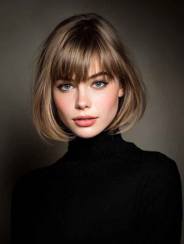 Chic bob with curtain bangs and soft finish