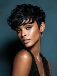 Elegant pixie cut with soft waves, sophisticated spring style