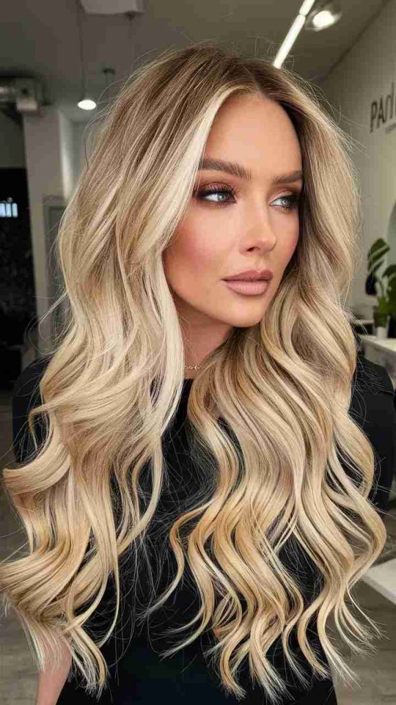 Voluminous blonde curls, glamorous spring hairstyle