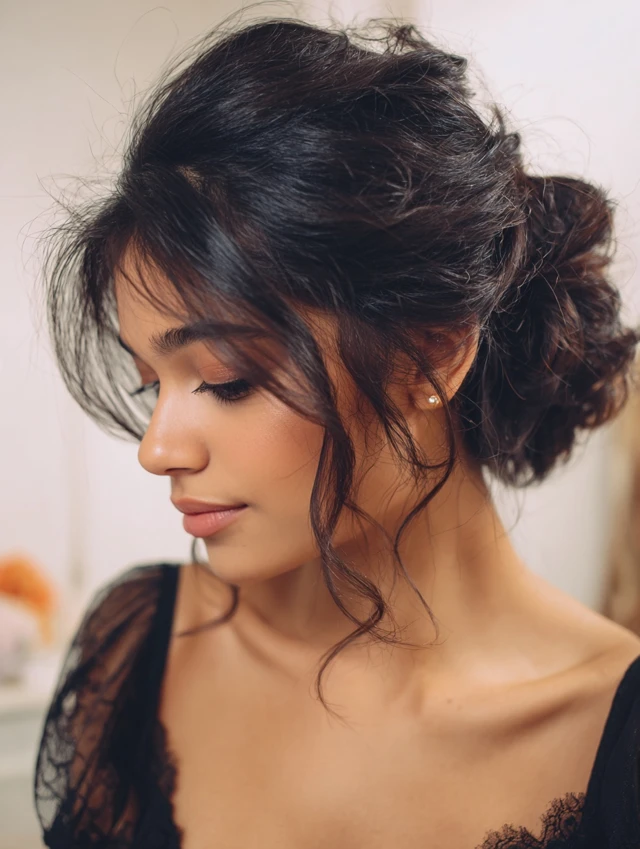 Romantic loose updo with soft tendrils, elegant spring look