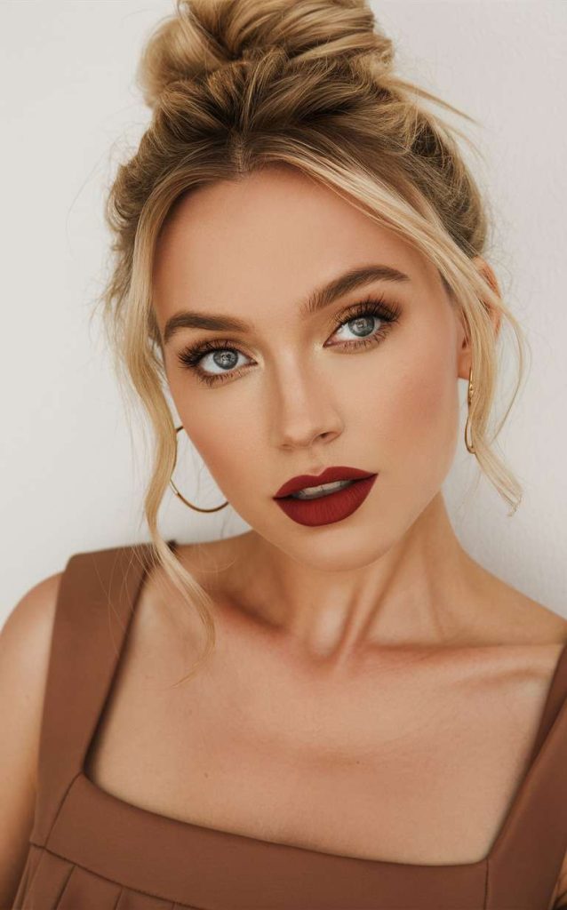 Effortless top knot with face-framing strands, casual elegance