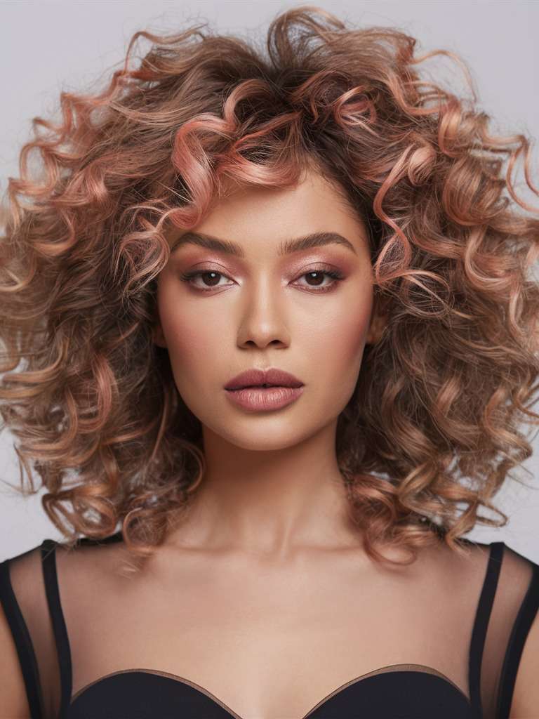 Playful curly bob with highlights, lively and dynamic